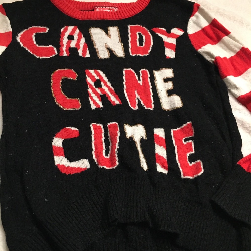 Well‎ Worn Holiday Sweater Kids XS 4-5 Black Candy Cane Cutie Excellent Knit - Picture 2 of 3
